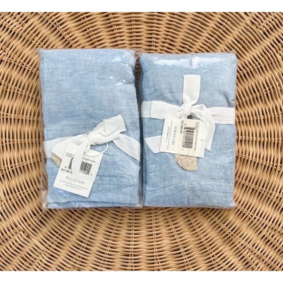 NEW Serena & Lily Cavallo Linen King Shams (Set of 2)-Blue Chambray